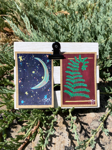 Moon and Fern Mini Paintings